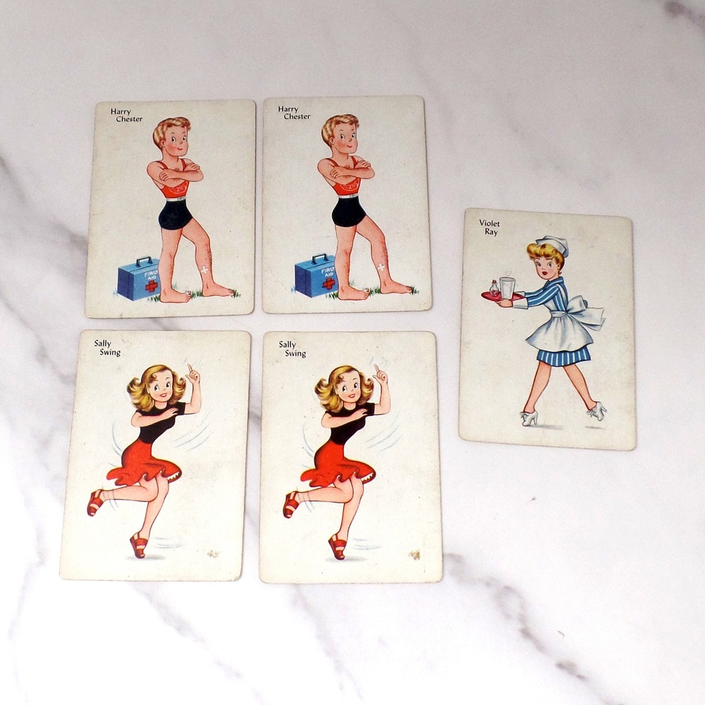 Vintage Swap Cards, Mid-Century Pinup Characters, set of 5